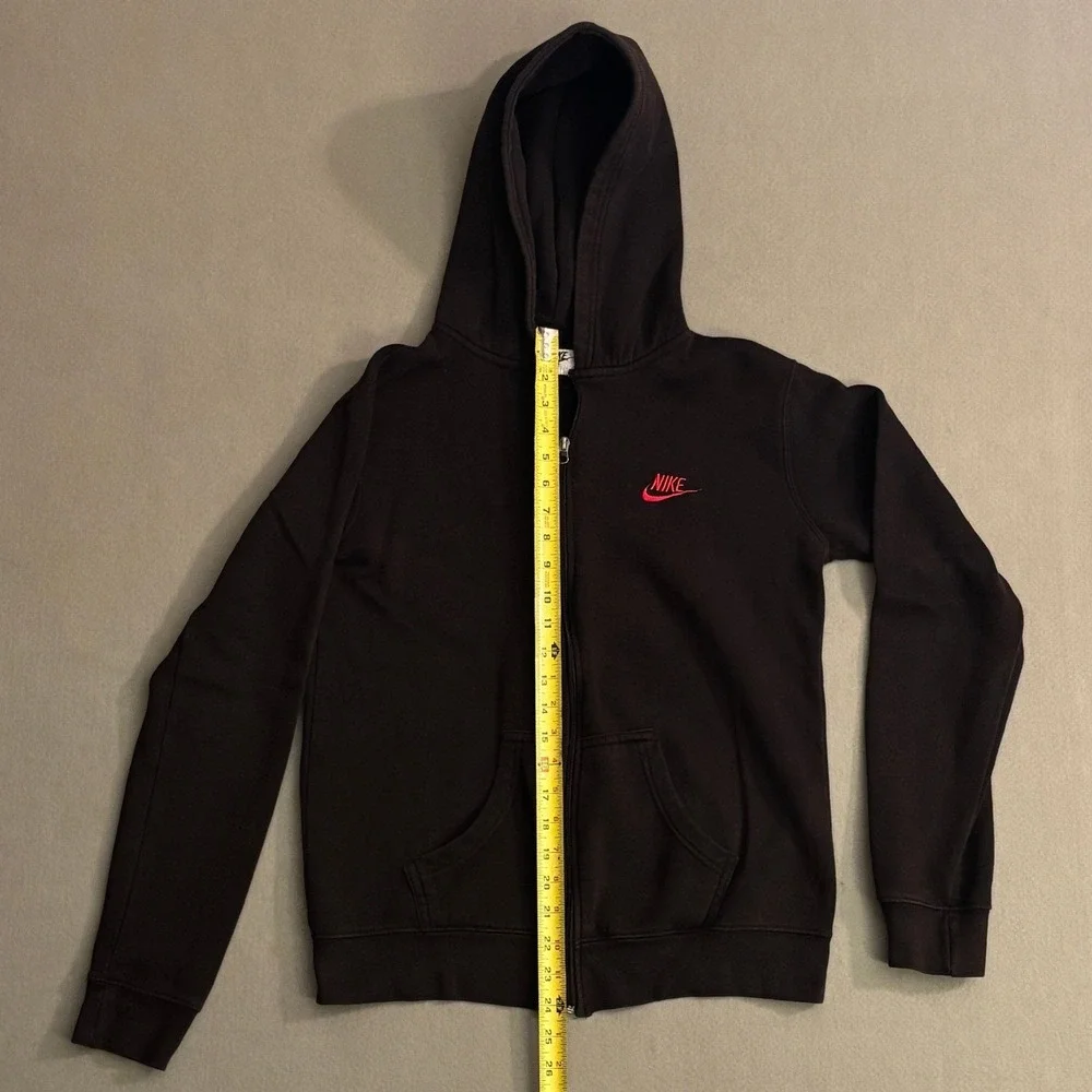 VTG 90's Nike Mens Full Zip Hoodie Black Red Logo Sportswear Fleece Size YL